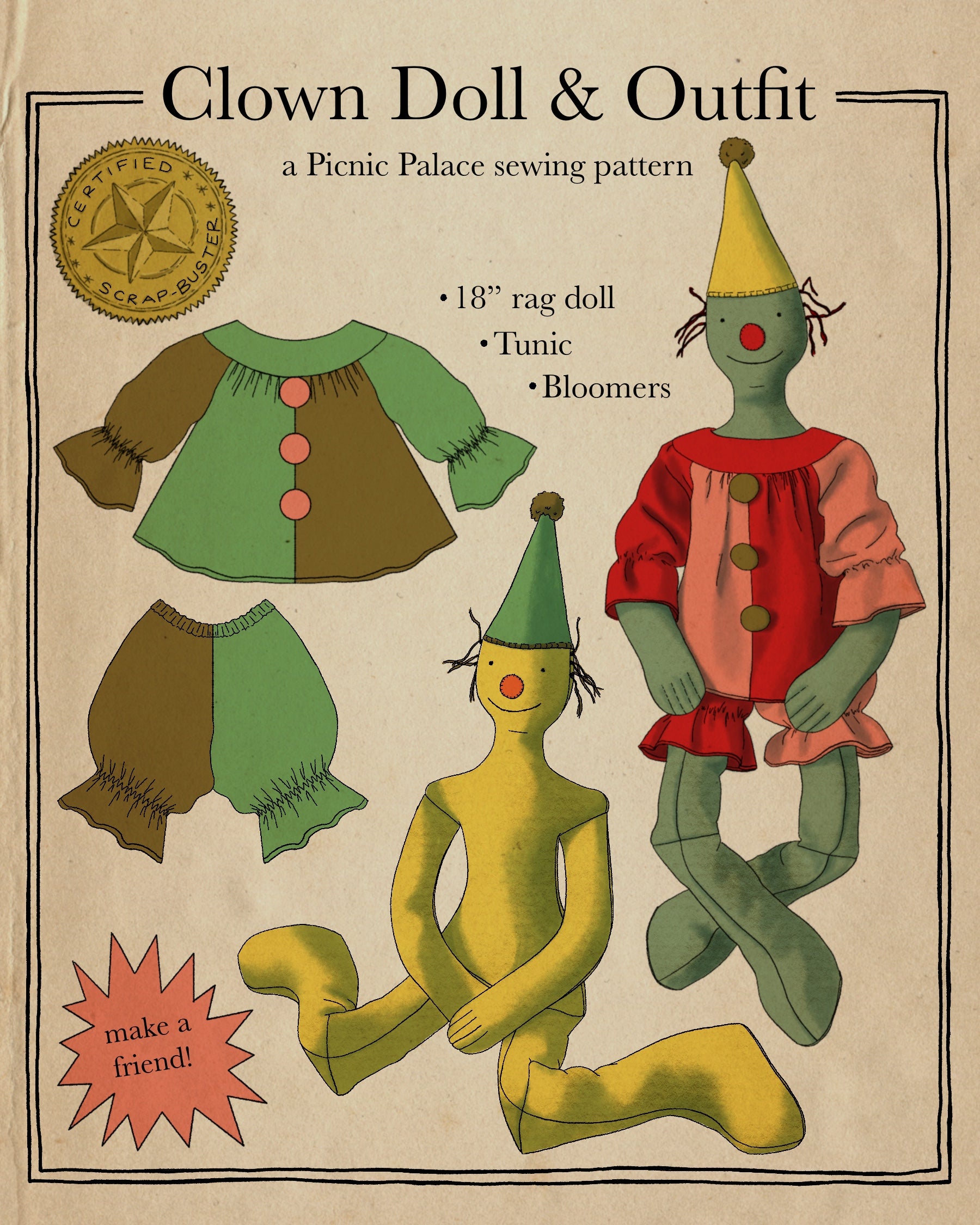 The Clown Rag Doll and Outfit Patterns - Main Image