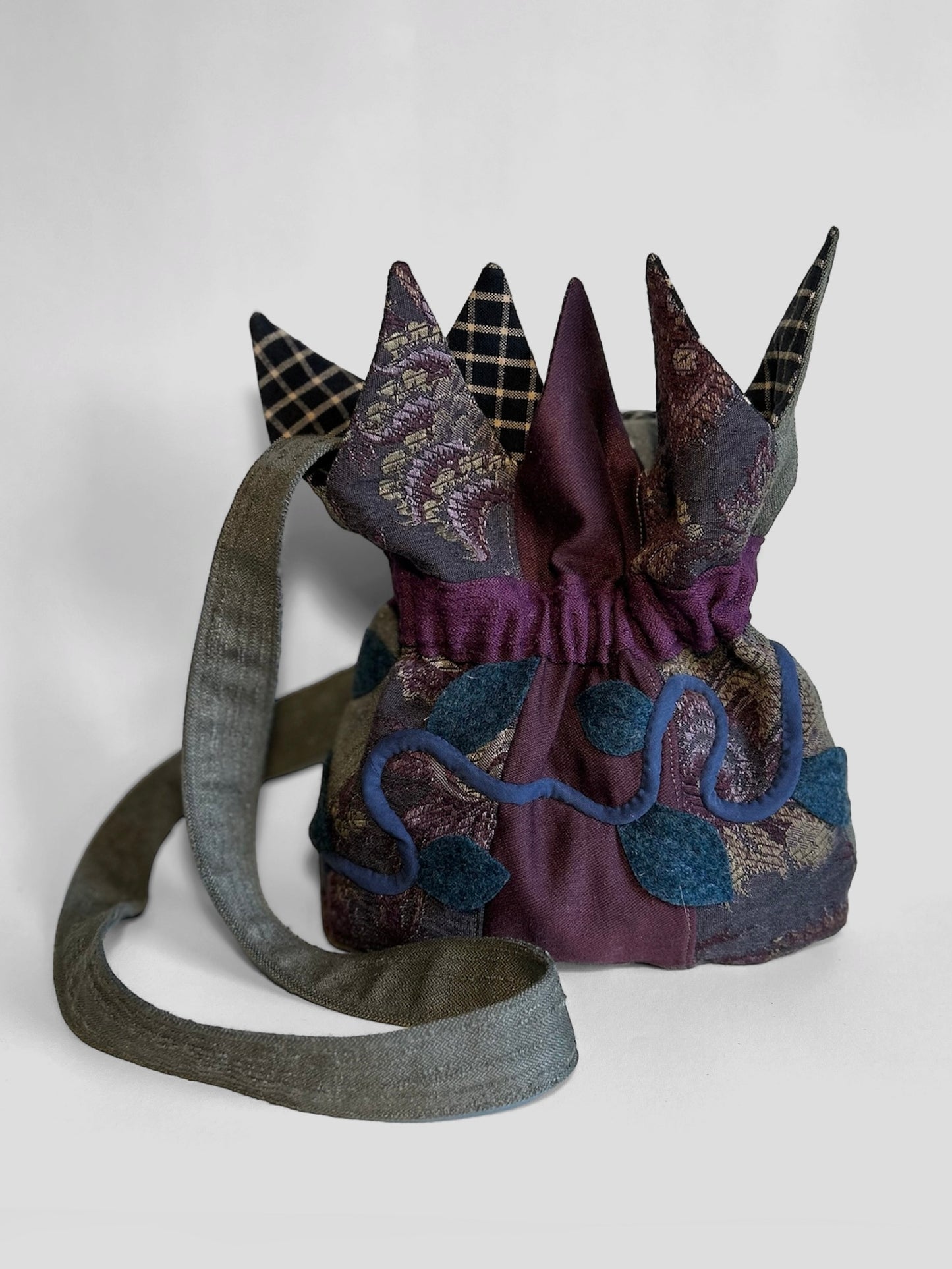 Purple Brocade Crossbody Bucket Bag