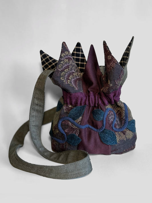 Purple Brocade Crossbody Bucket Bag